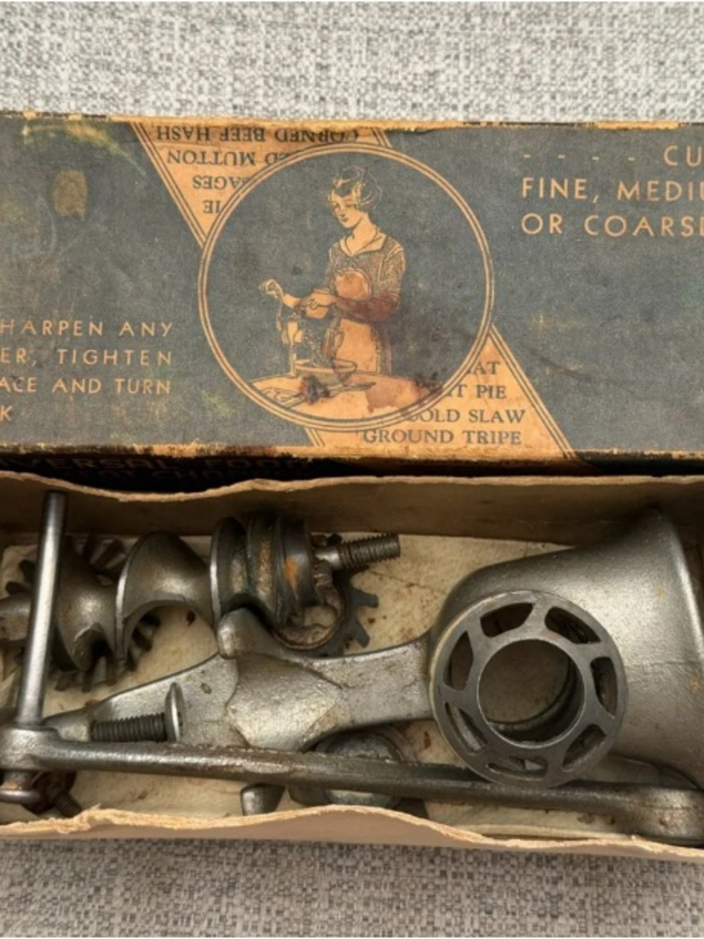Vintage Metal Meat Grinder Attachment Set - Gray